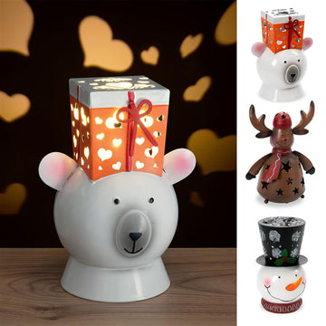 LED Leucht-Projektor Tischleuchte | aus Metall  | ca. Ø 10 x 18 cm | batteriebetrieben | Timer | Nachtlicht – Einschlaflicht