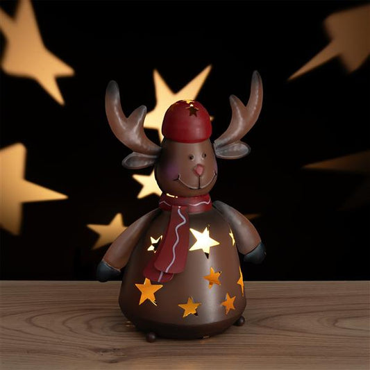 LED Leucht-Projektor Tischleuchte | aus Metall  | ca. Ø 10 x 18 cm | batteriebetrieben | Timer | Nachtlicht – Einschlaflicht