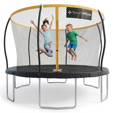 SportPlus Trampolin Ø 366 cm | Outdoor Kindertrampolin mit Randabdeckung | Außenstangen & Innennetz | stabile Rahmenkonstruktion | Gartentrampolin, auch für Erwachsene bis 150kg (schwarz-gelb)