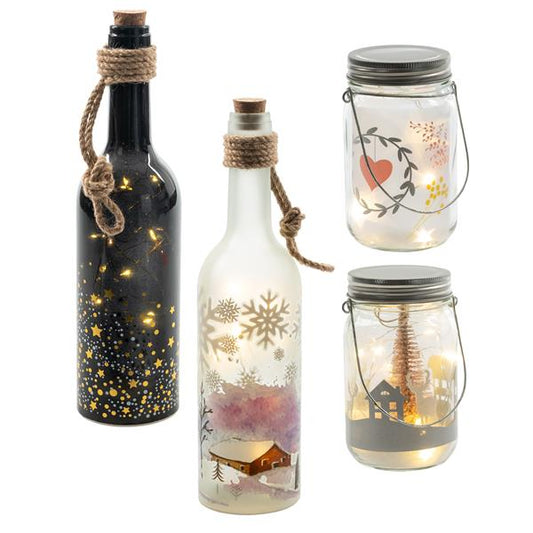 LED Deko-Flasche / Deko-Glas mit 10 warm-weißen LED beleuchtet | batteriebetrieben | Timer  | Weihnachtsdeko