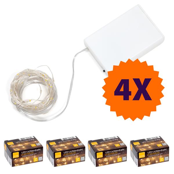 4x LED Lichterdraht - Mirco Lichterkette mit je 50 warm-weißen Lichtern | je ca. 500 cm | Dual-Timer | batteriebetrieben