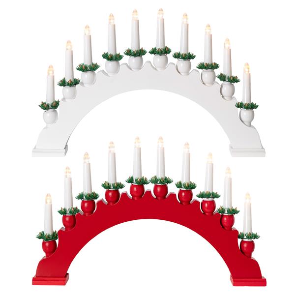 Lichterbogen aus Holz mit 10 LED Kerzen in E10 Riffelkerzen-Optik | warm-weiß beleuchtet | ca. 47 x 30 cm | strombetrieben mit Ein- und Ausschalter