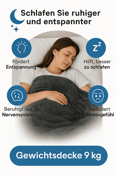 9 kg Gewichtsdecke | ca. 135 x 200 cm | Entspannungsdecke – schwere Bettdecke | Anti-Stress Decke | Therapiedecke | weicher Polyester-Fleece-Bezug
