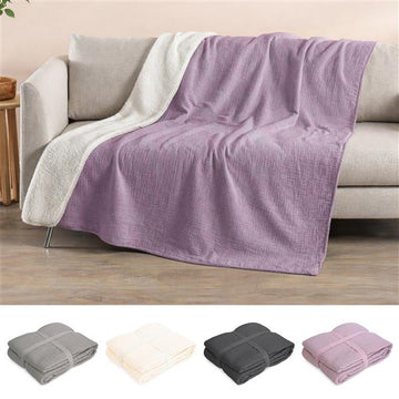Musselin Decke 130x180 cm | Kuscheldecke aus Baumwolle & Fleece | weich, atmungsaktiv, flauschig | Wohndecke für Sofa, Bett | verschiedene Farben