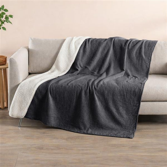 Musselin Decke 130x180 cm | Kuscheldecke aus Baumwolle & Fleece | weich, atmungsaktiv, flauschig | Wohndecke für Sofa, Bett | verschiedene Farben