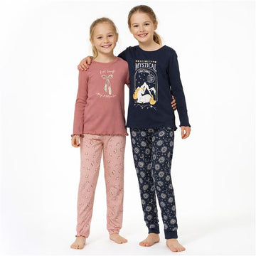 Kinder Schlafanzug für Mädchen aus 100% Baumwolle | 2-teiliger Pyjama lang – Set besteht aus Oberteil und Hose