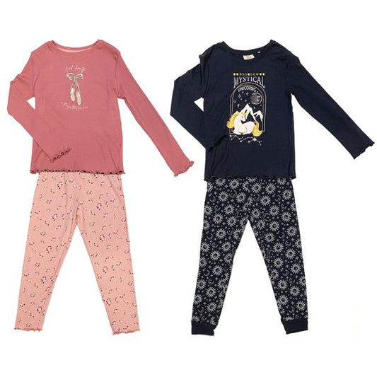 Kinder Schlafanzug für Mädchen aus 100% Baumwolle | 2-teiliger Pyjama lang – Set besteht aus Oberteil und Hose