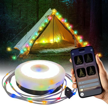 Camping LED Solar Lichterkette Aufrollbar | 3-in-1 Multifunktions-Lampe mit App-Steuerung, 10 m RGB wasserdichte Lichterkette, Laterne, Powerbank (3600 mAh), USB-C