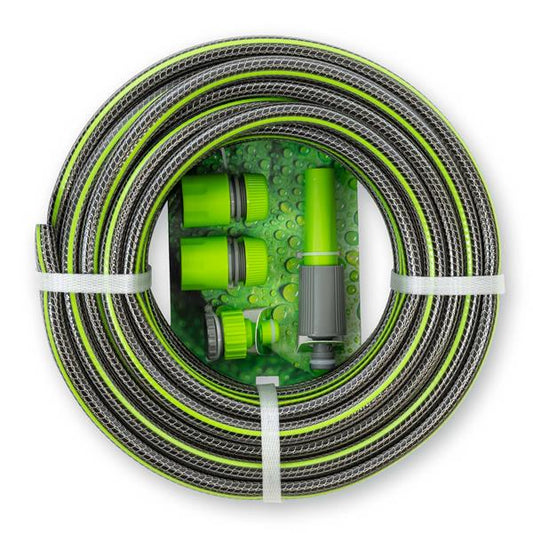 Gartenschlauch-Set 1/2", 17,5m,  inkl. 4-teiligem Kupplungssatz & Sprühdüse | Flexibler Wasserschlauch bis 8 bar | Komplett-Set für Garten & Terrasse