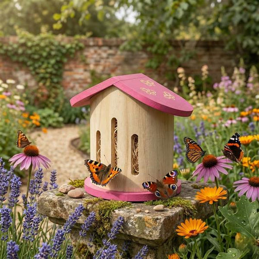 4er Set Insektenhotel aus Naturholz gefertigt (Set aus 2x Schmetterlingshotel & 2x Marienkäferhotel)
