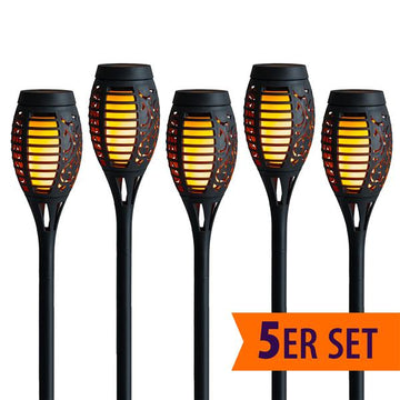 5er Set Solar Gartenfackel mit Flammeneffekt | 4 in 1 Funktion | inkl. Akku | aus wetterfestem Kunststoff