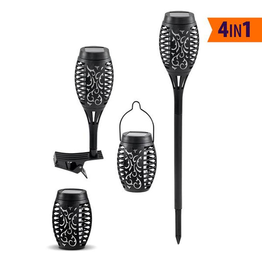 5er Set Solar Gartenfackel mit Flammeneffekt | 4 in 1 Funktion | inkl. Akku | aus wetterfestem Kunststoff