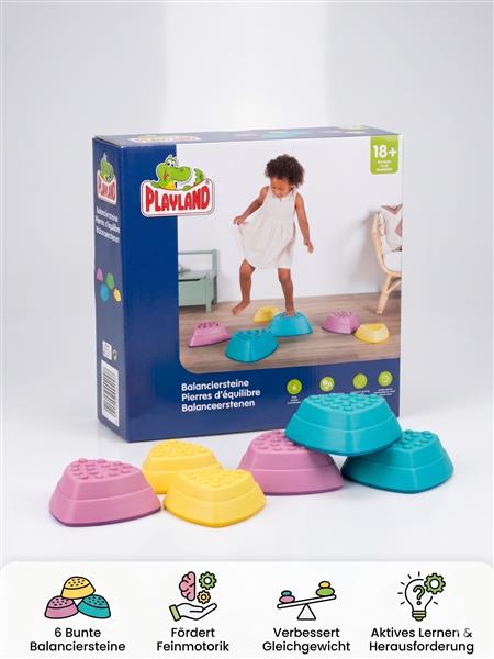 Playland Balanciersteine für Kinder | 6er Set | bunt | bis 70 kg | indoor | Bewegungsspiel – Stapelsteine | fördert Gleichgewicht, Balance & Koordination | ab 18 Monate