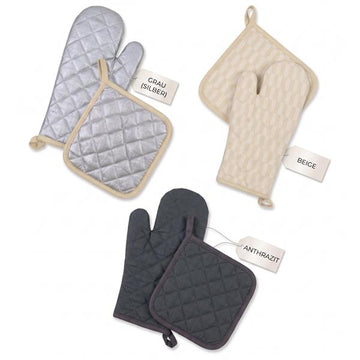 4-teiliges Küchen-Set: 2x Ofenhandschuhe & 2x Topflappen | Obermaterial 100% Baumwolle | Hochwertige Topfhandschuhe mit Aufhängeschlaufe | Modernes Design für Herd & Backofen