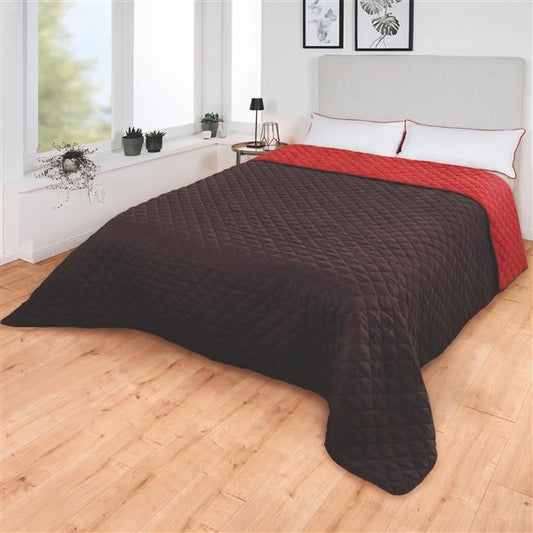 XXL Tagesdecke ca. 220 x 240 cm | Wendedecke schwarz-braun / rot gesteppt | ideal als Bettüberwurf für Doppelbett, Couchüberwurf, Schondecke, Sofadecke