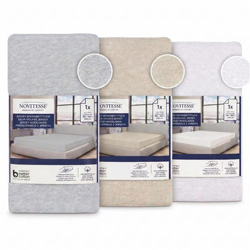 Jersey Spannbetttuch aus 100% Baumwolle mit Rundgummi | ca. 180-200 x 220 cm | Melange-Optik | für Matratzen bis 20 cm Höhe