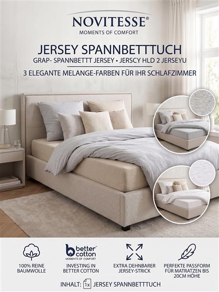 Jersey Spannbetttuch aus 100% Baumwolle mit Rundgummi | ca. 180-200 x 220 cm | Melange-Optik | für Matratzen bis 20 cm Höhe