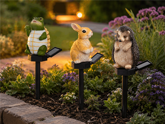 LED Solar Deko-Tiere als Gartenstecker | Tierfigur als Solarleuchte beleuchtet | aus Kunststein | ca. 41 cm | kabellos | Akku