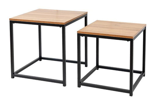 Beistelltisch 2er Set Holzoptik – Satztisch aus Metall & MDF – Kleiner Couchtisch, Nachttisch & Wohnzimmertisch (37cm & 33cm)