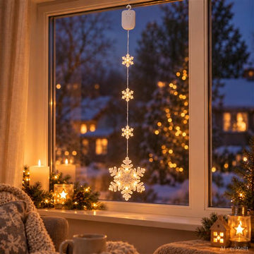 LED Fensterdeko hängend mit Akku, Timer & 8 Leuchtmodi – Stern oder Schneeflocke
