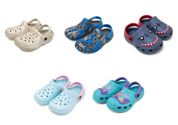 Clogs für Kinder mit Fersenriemen und Belüftungslöchern | verschiedene Motive, ideal als Gartenschuhe, Badeschuhe, Hausschuhe etc.