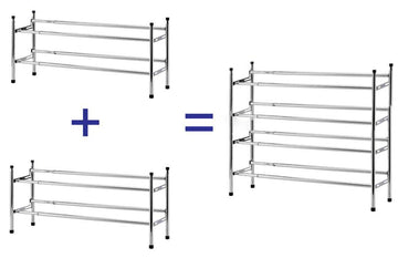 2x Metall-Schuhregal aus verchtomten Metall, Breite verstellbar (ca. 62-118 cm)