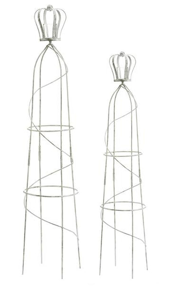 2-er Set Rank-Obelisken | weiß-vintage | Krone mit Teelichthalter | rund