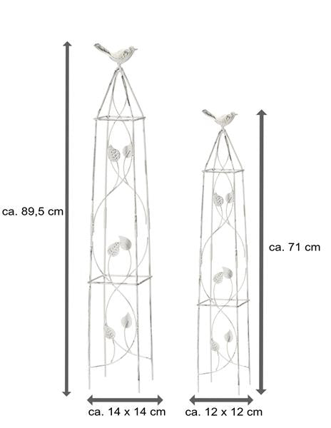 2-er Set Rank-Obelisken | weiß-vintage | Vogel | Blätterverzierung | eckig