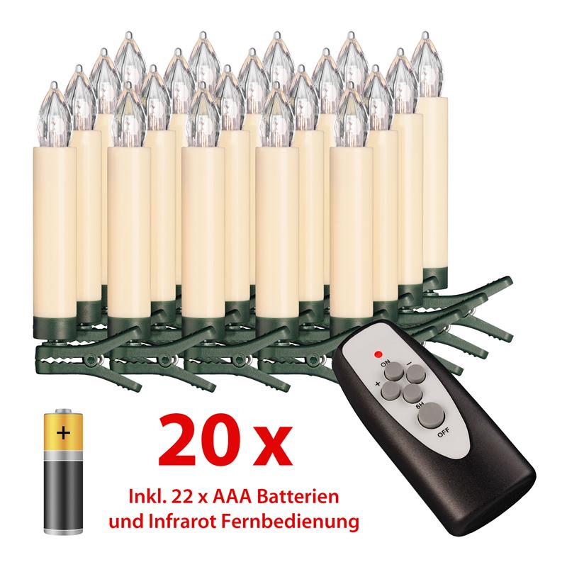 LED Weihnachtsbaumkerzen, Timer, Dimmbar mit Batterien (20er Set - warm-weiß)
