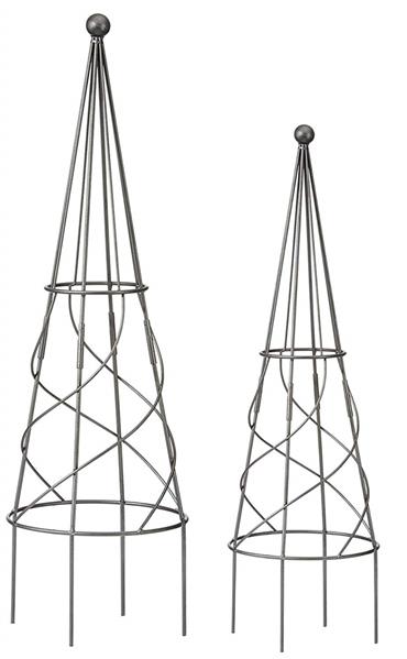 2-er Set Rank-Obelisken | schwarz | sandrau | festmontierte Kugel | rund