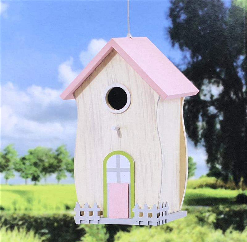 Farbenfrohe Vogelvilla, Vogelhaus, Nistkasten aus Holz, zum Hängen (rosa)
