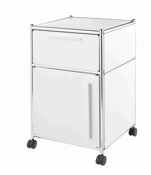 Rollcontainer aus Metall mit je 1x Schublade und Tür, ca. 40x41x67cm, weiß