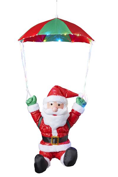 Weihnachtsmann am Fallschirm, bunte LED, Innen- und Außen, Timer, zum aufhängen (Fallschirm mit Beleuchtung)