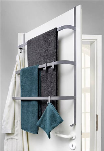 Metall Tür-Aufbewahrung / Tür-Regal | ohne Bohren | Handtuchhalter | Farbe: grau