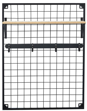 Wandgarderobe aus Metall mit Garderobenleiste und Ablage | Wandgitter mit Regal, schwarz-matt, ca. 79x59x13 cm
