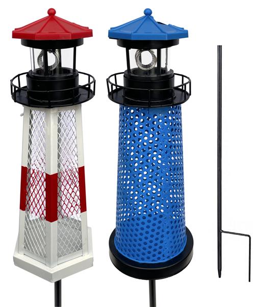 Solar Leuchtturm mit 360° rotierendem kalt-weißen LED Licht, inkl. Erdspieß, Höhe: ca. 107 cm