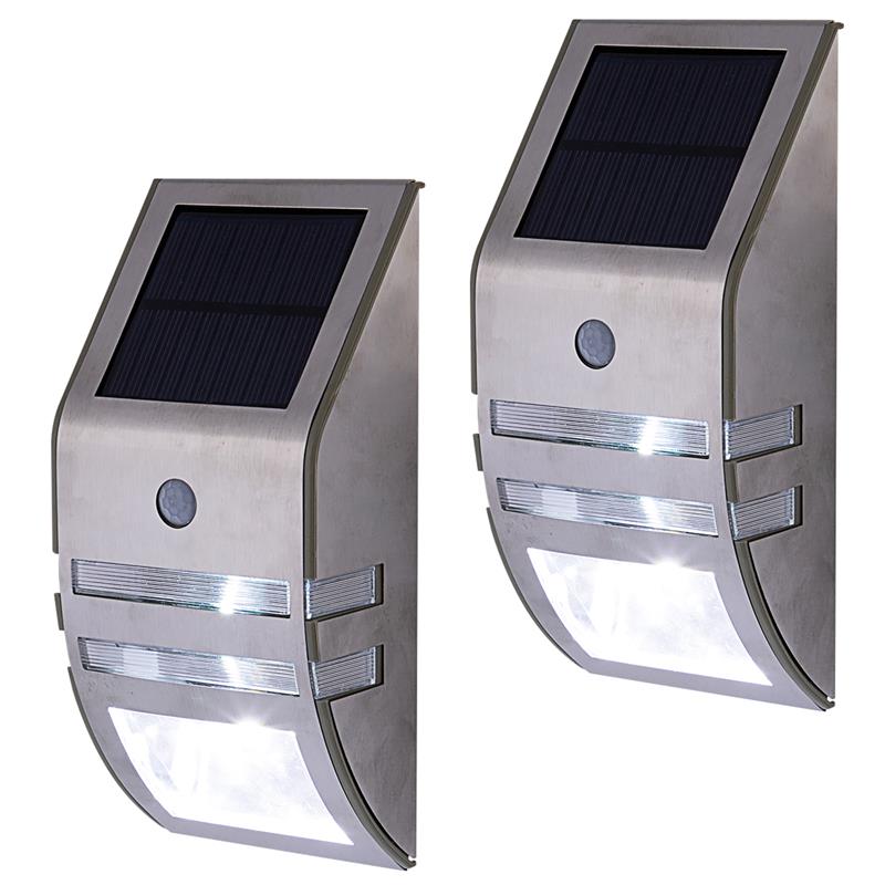 2x LED Solar Wandleuchte für Außen mit Bewegungsmelder und 2 Lichtfunktionen, kaltweiße LEDs