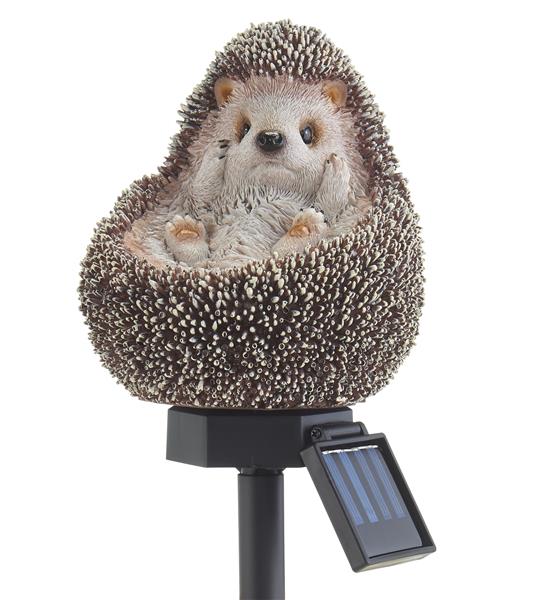 Solar Tierfigur aus Polyresin mit LED Beleuchtung und Erdspieß (Igel)