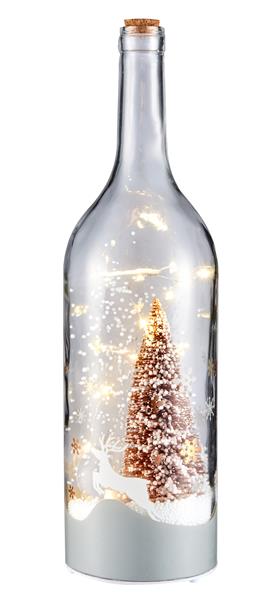 XXL LED Lichterflasche mit Licht, Melodie & Schneekugel-Funktion, praktischer Timer, batteriebetrieben, ca. 46 cm hoch (weiß)