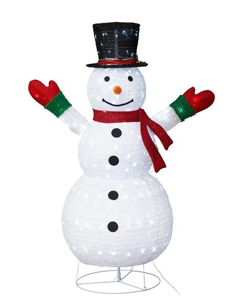 180 cm Schneemann mit 200 kaltweißen Lichtern beleuchtet für Außen (geschützt) und Innen, Funkeleffekt, zusammenfaltbar