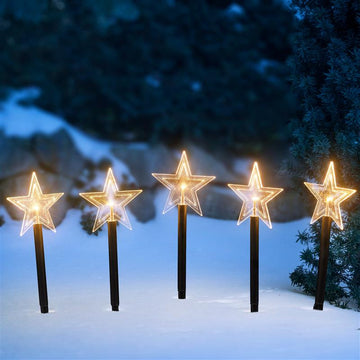 LED Gartenstecker mit 5 Sternen im Acryl-Look, beleuchtet mit je 1 warm-weißen LEDs, batteriebetrieben