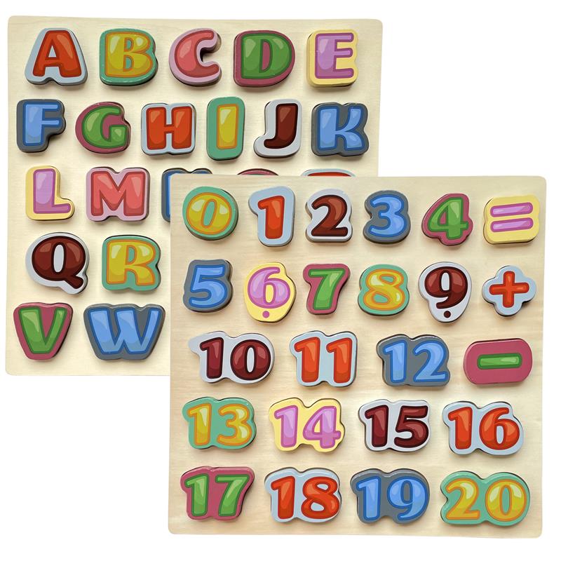 Holzpuzzle Buchstaben und Zahlen, 2er Pack, ab 2 Jahre, Lernspielzeug aus Holz