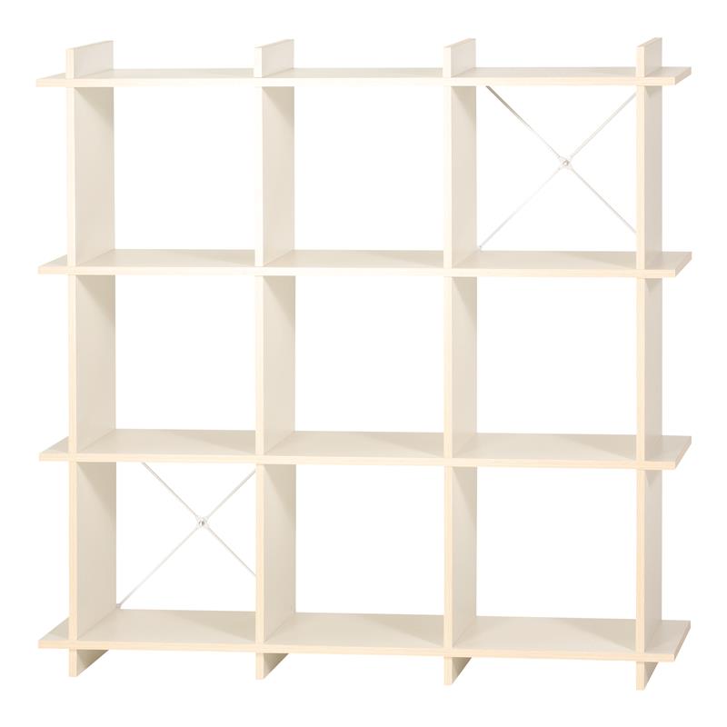 Modernes Standregal aus Holz weiß, melaminharzbeschichtet, Multiplex-Optik, Regal mit 9 offene Ablage-Fächer, ca. 115 x 115 x 30 cm