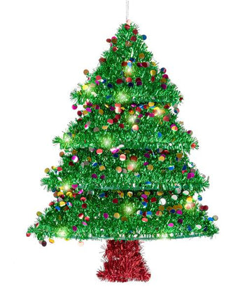 Lametta Weihnachtsfigur mit 20 warm-weißen LEDs, batteriebetrieben, 2 Lichtmodi (Tannenbaum)
