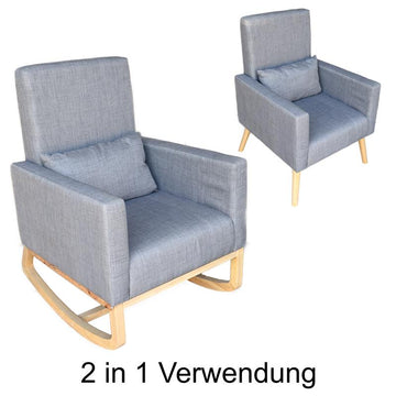 2 in 1 Schaukelstuhl (auch als Stuhl nutzbar) im nordischen Design mit 1 Zierkissen, Beine aus Buchenholz, ca. 87,5 x 101 x 74 cmm, türkis