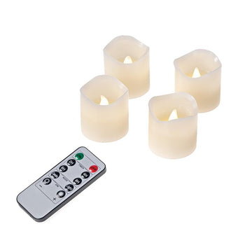 Echtwachs LED Kerzen mit Timer, 4er Set, mit Flacker-Effekt, Ø 5 x 5 cm, flammenlose Kerzenlichter